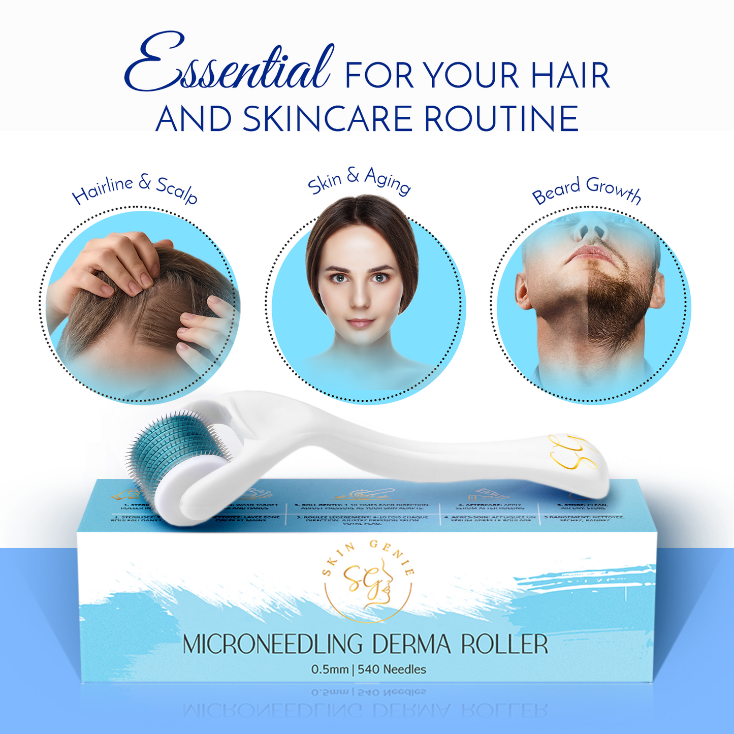 Derma Roller 0.5mm - Microneedling Roller with Sanitized Storage Case Included