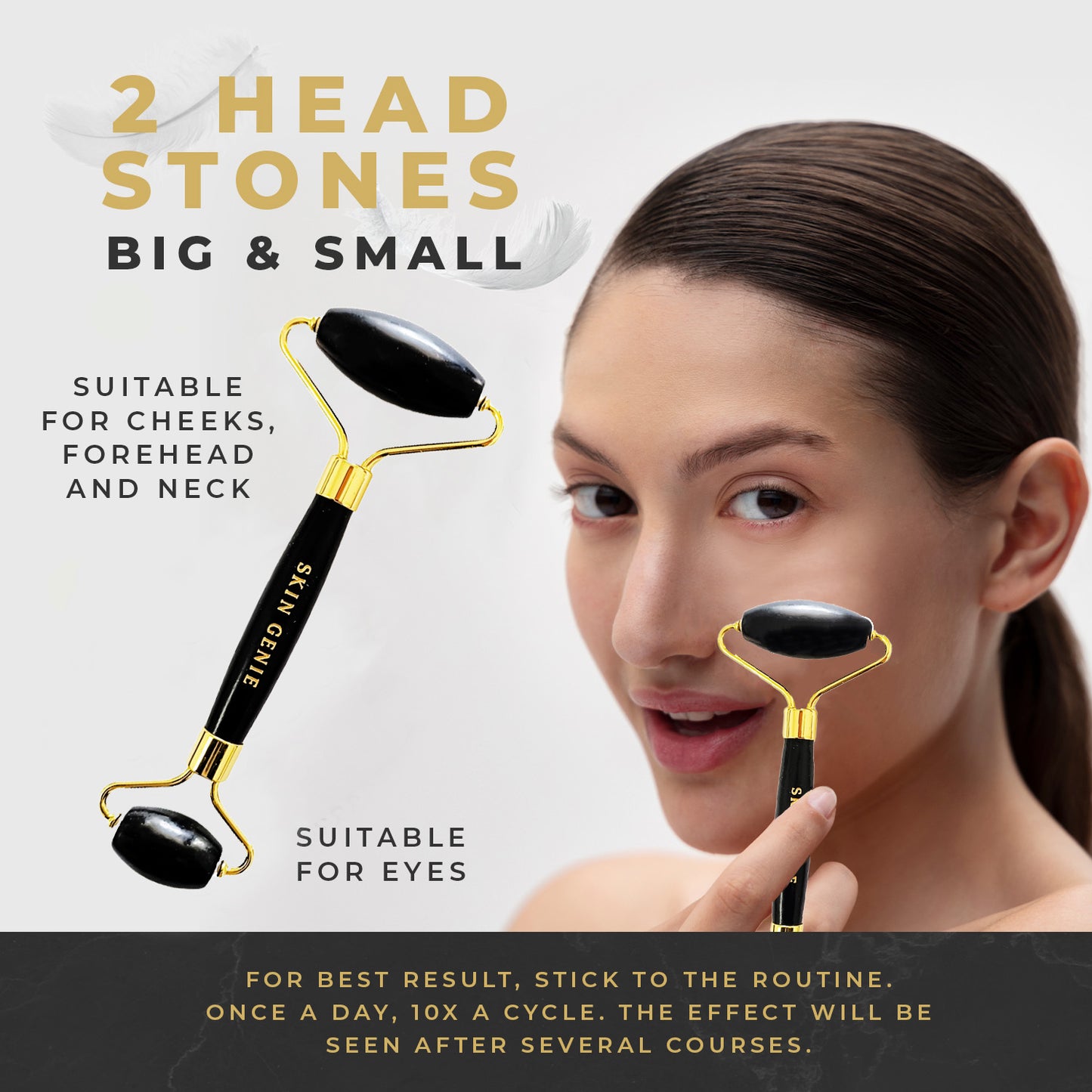 Gua Sha Facial Tool for Face Sculpting & Skin Tightening - Includes Authentic Bian Stone Dual-Sided Face & Eye Roller & 5-Edge Guasha Facial Tool & Gift-Ready Packaging for your Premium Skincare Kit