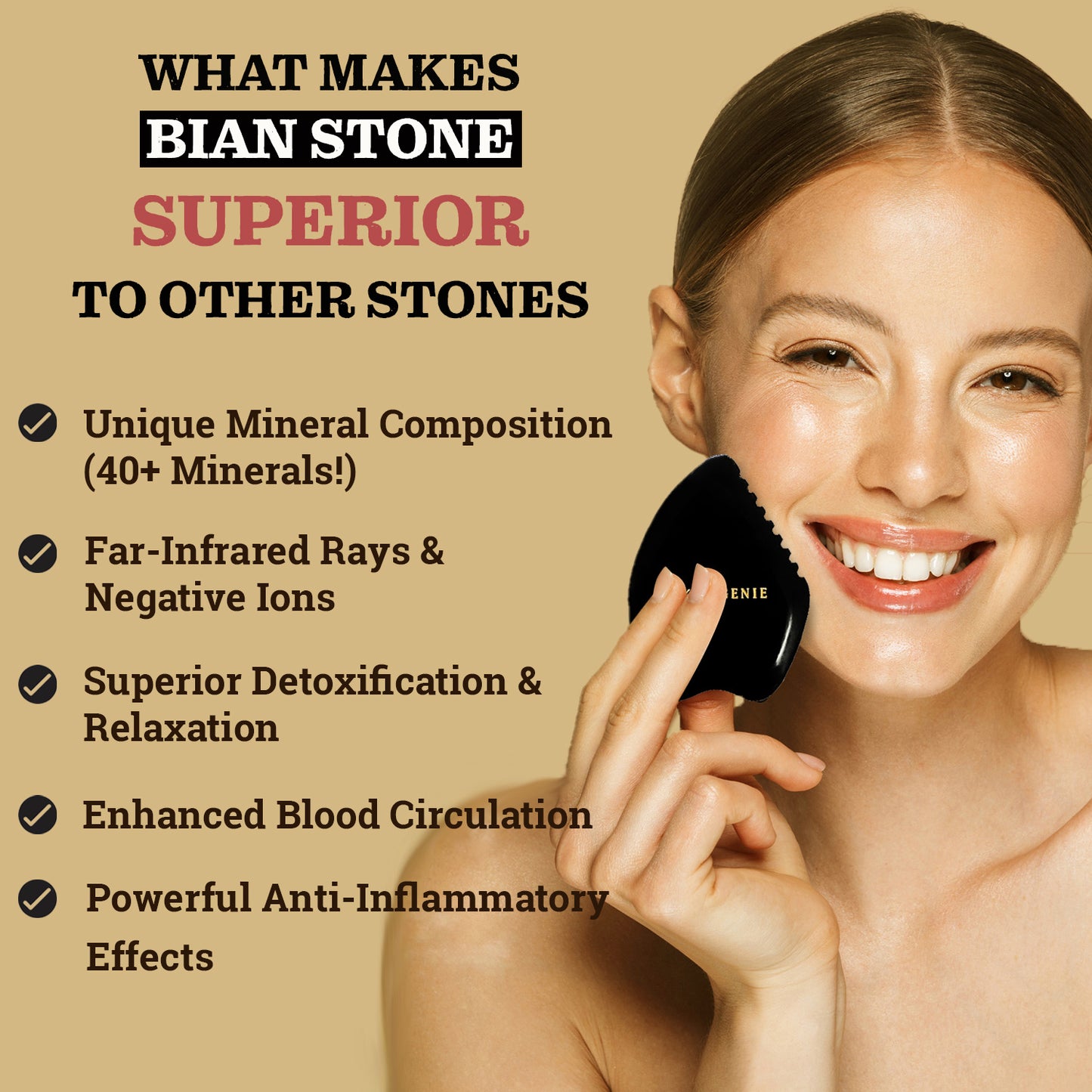 Gua Sha Facial Tool for Face Sculpting & Skin Tightening - Includes Authentic Bian Stone Dual-Sided Face & Eye Roller & 5-Edge Guasha Facial Tool & Gift-Ready Packaging for your Premium Skincare Kit